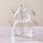 Modern Borosilikat Isıya Dayanıklı Cam Çaydanlık Takımı 600 ml + 1000 ml - erkugo. dekoratif, işlevsel.