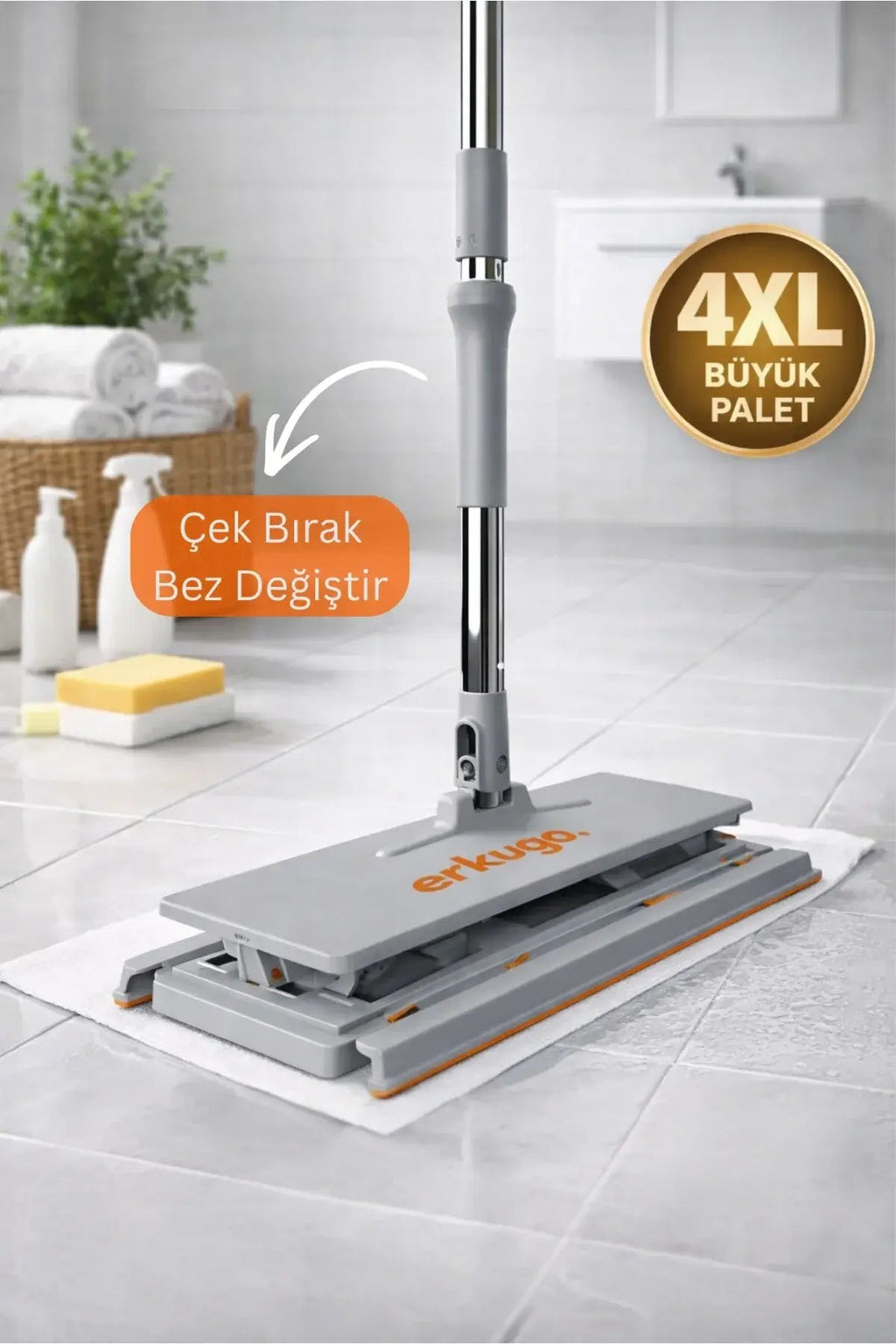One Touch Mop, Otomatik Bez Kilitleme Mekanizmalı Kolay Mop - erkugo. dekoratif, işlevsel.