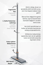 One Touch Mop, Otomatik Bez Kilitleme Mekanizmalı Kolay Mop - erkugo. dekoratif, işlevsel.