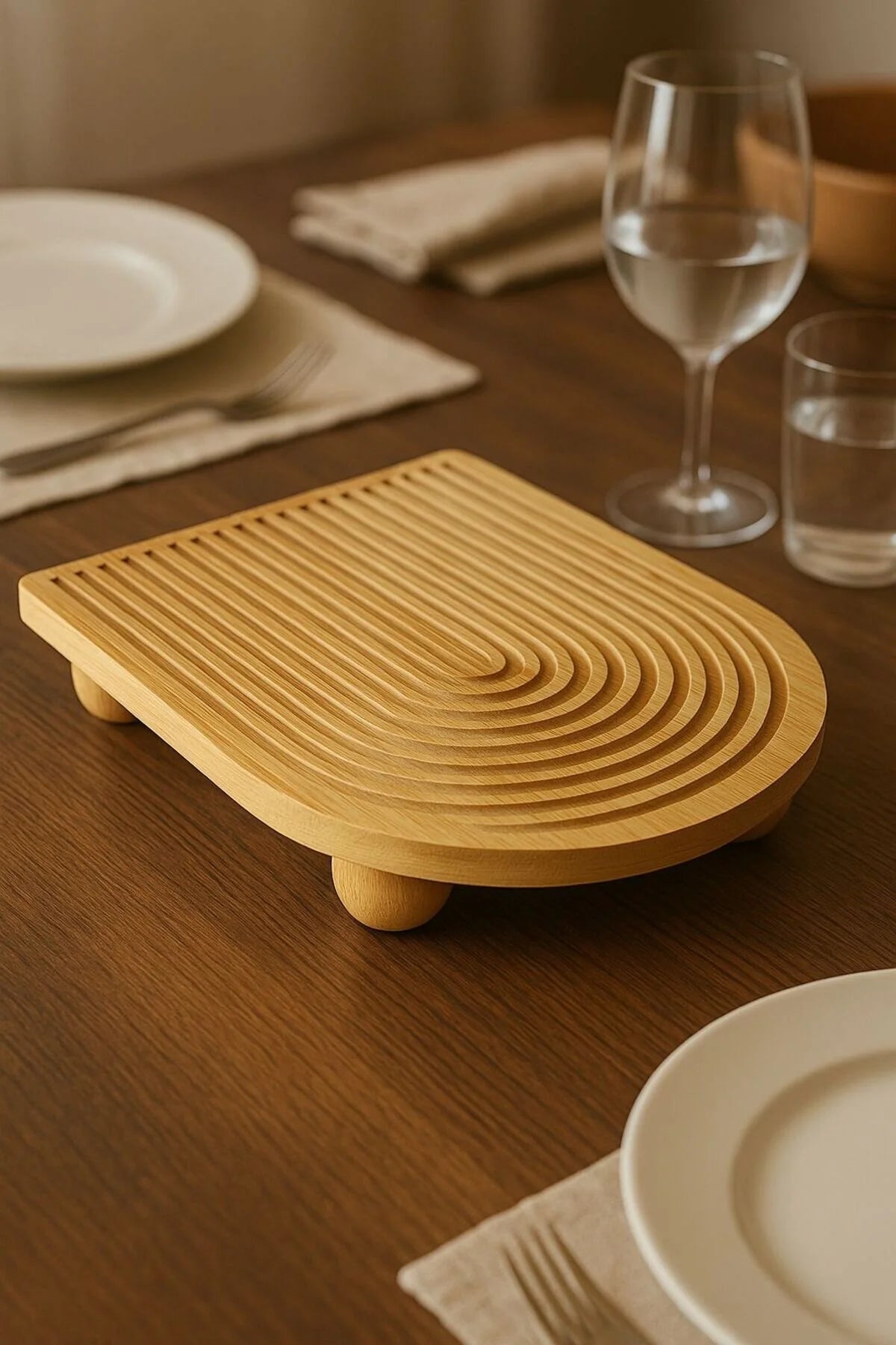 Top Ayaklı, Dalgalı Desenli Oval Tabak (23x33 cm) - erkugo. dekoratif, işlevsel.