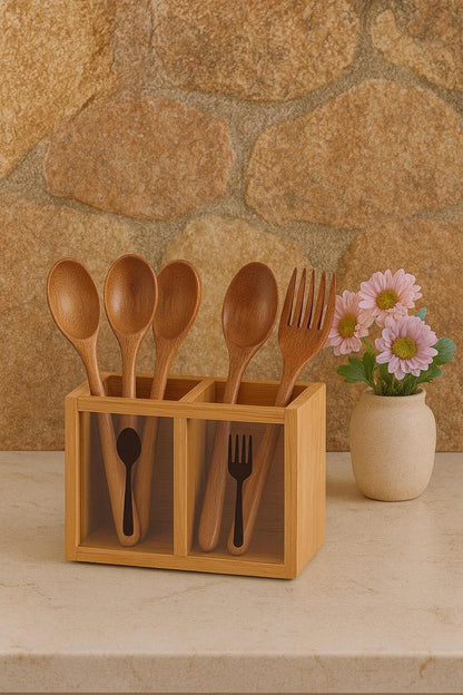Bambu Ikili Kaşıklık Kutusu, Bambu Çatal Kaşıklık (5X13CM)