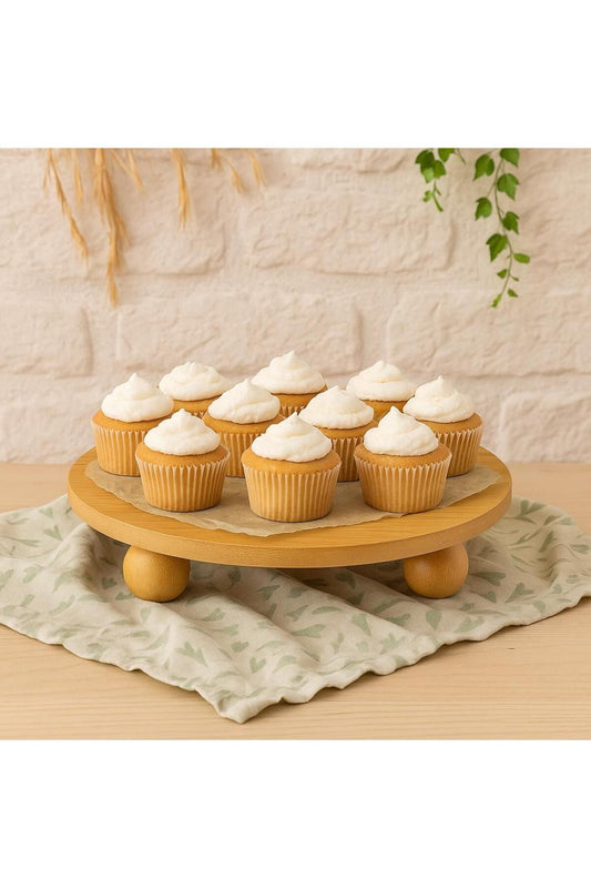 Top Ayaklı Yuvarlak Bambu Stant 29 cm – Doğal ve Şık Sunumluk