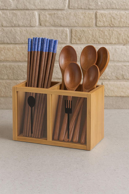 Bambu Ikili Kaşıklık Kutusu, Bambu Çatal Kaşıklık (5X13CM)