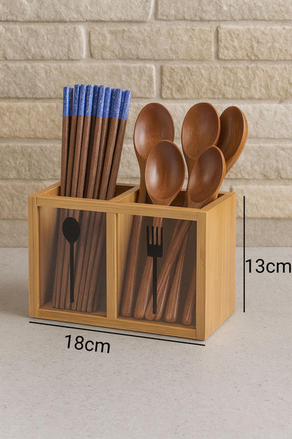 Bambu Ikili Kaşıklık Kutusu, Bambu Çatal Kaşıklık (5X13CM)