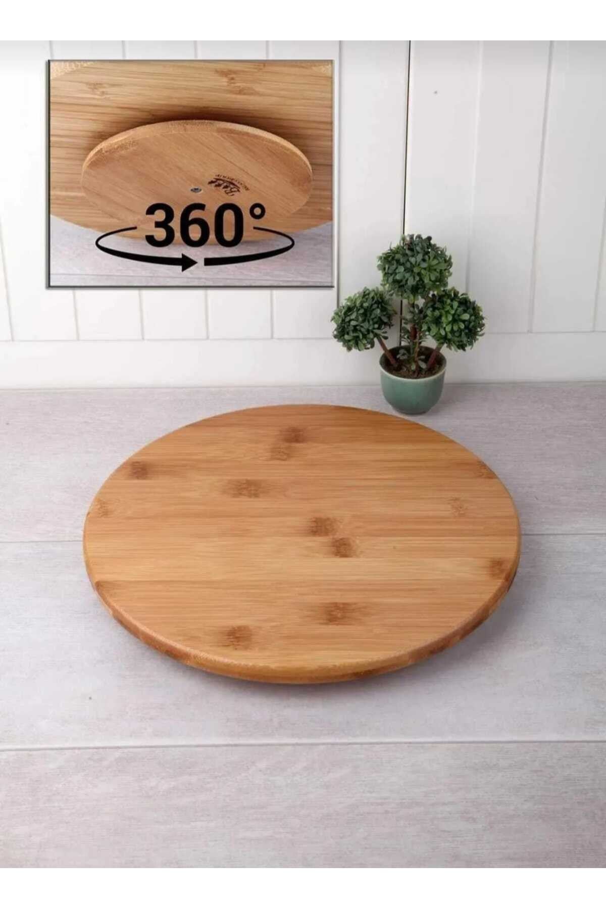 Bambu Dekoratif Yuvarlak Sunum Tabağı, 360 Derece Dönebilen Servis Tabağı, (30 X 30 cm)
