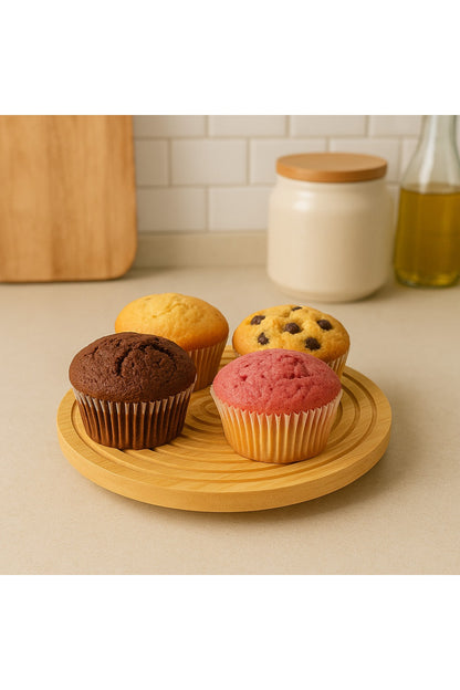 Bambu Dekoratif Yuvarlak Sunum Tabağı, 360 Derece Dönebilen Servis Tabağı, (28 X 28 cm)