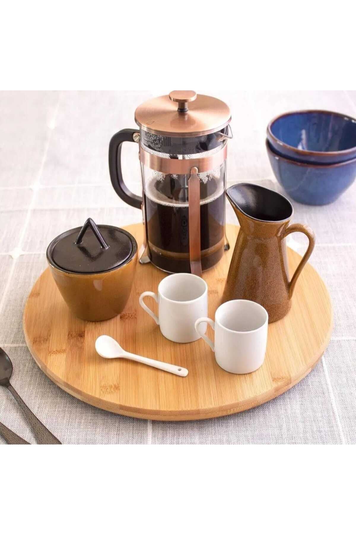 Bambu Dekoratif Yuvarlak Sunum Tabağı, 360 Derece Dönebilen Servis Tabağı, (30 X 30 cm)