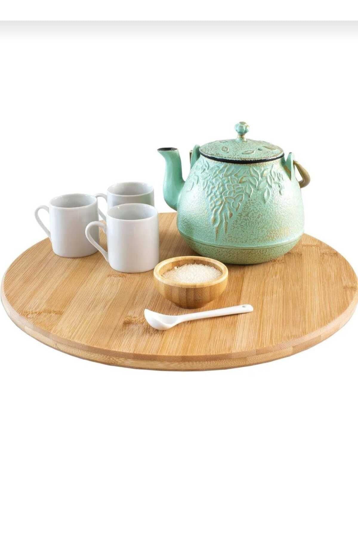 Bambu Dekoratif Yuvarlak Sunum Tabağı, 360 Derece Dönebilen Servis Tabağı, (30 X 30 cm)