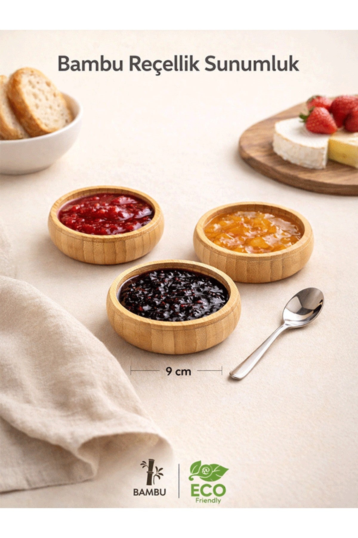 3’lü Bambu Oval Kase Seti – Doğal Bambu Sunum Kasesi, Şık ve Dayanıklı Servis Seti