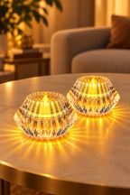 2 Adet Oval Küçük LED Mum 7 x 4 cm Pilli Işıklı Dekoratif Mum, Kristal Görünümlü Şeffaf Mini Masa Mumu