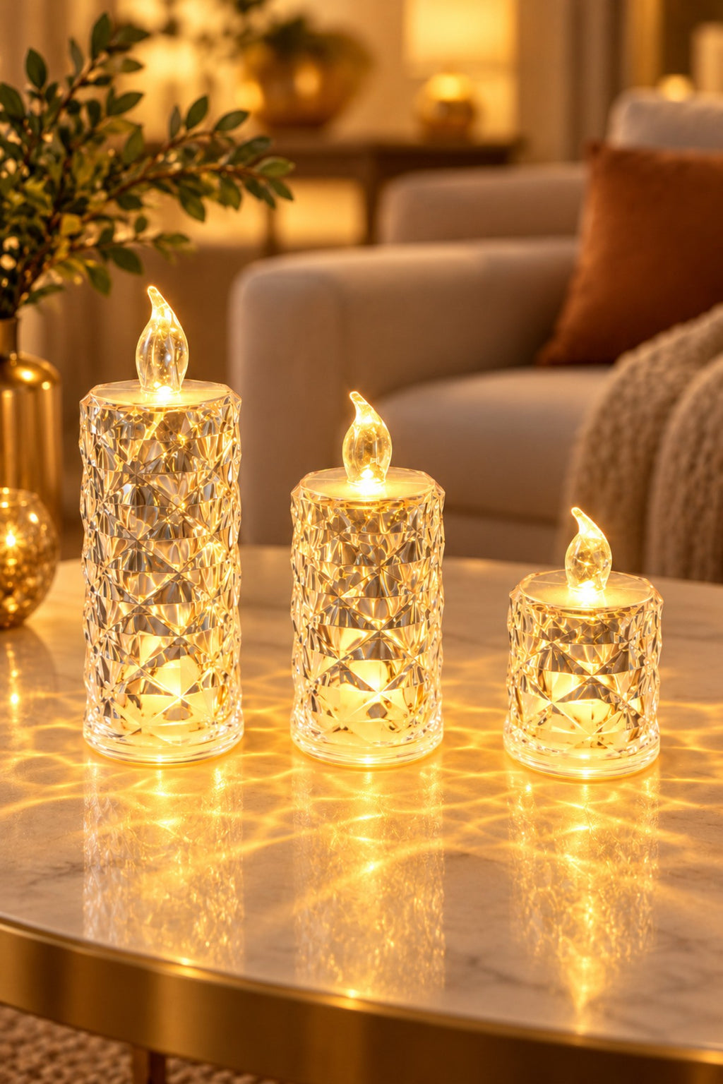 3'lü Kristal Görünümlü LED Mum Seti - 5,5 cm Çap
