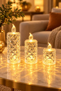 3'lü Kristal Görünümlü LED Mum Seti - 5,5 cm Çap