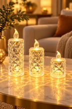 3'lü Kristal Görünümlü LED Mum Seti - 5,5 cm Çap