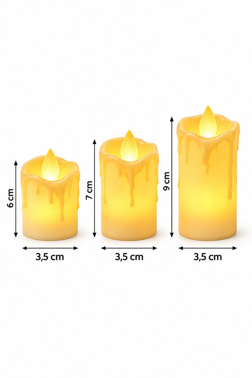 3'lü Gold Eriyen Görünümlü LED Mum Seti - 3,5cm Çap