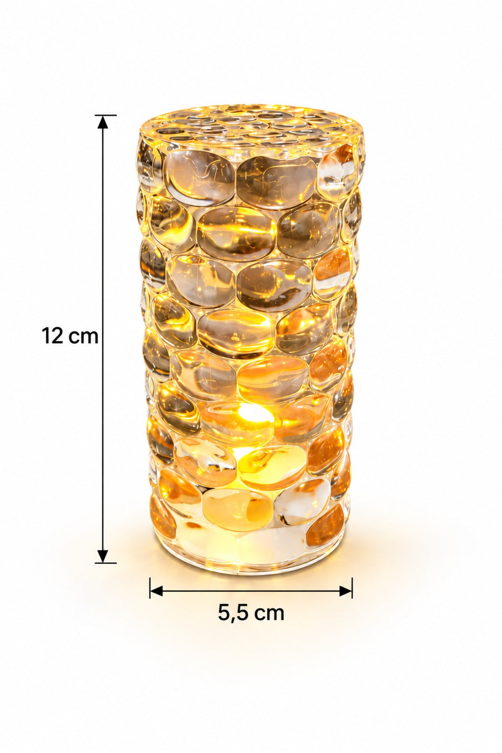 Damla Kristal Görünümlü LED Mum, 5,5 cm çapı ve 12 cm yükseklik