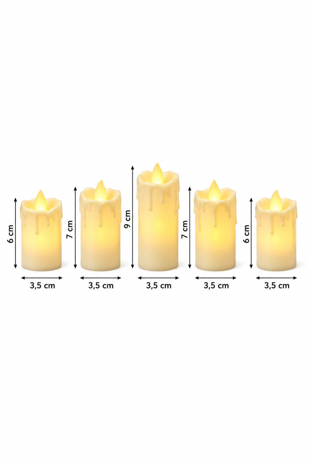 5’li LED Mum Seti Pilli Dekoratif Mum3,5 cm Çap