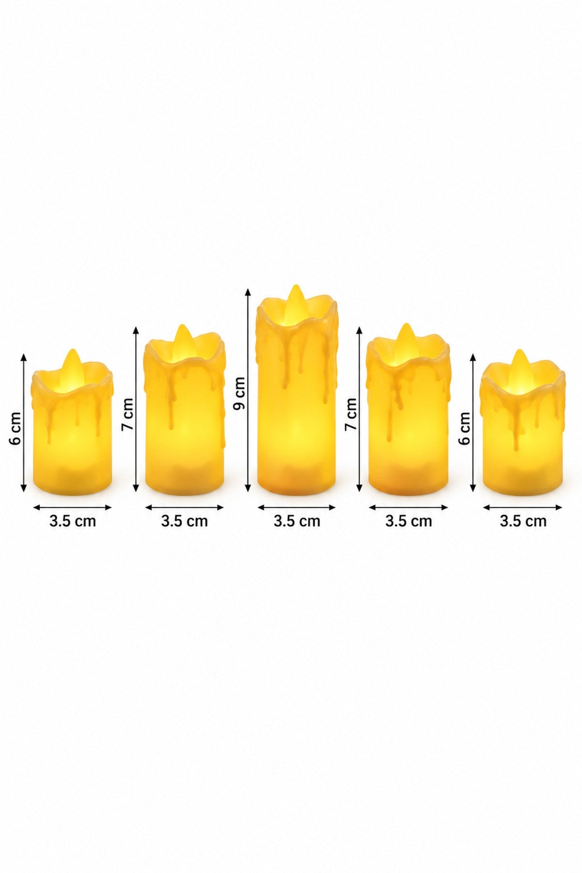 5’li LED Mum Seti Pilli Dekoratif Mum3,5 cm Çap