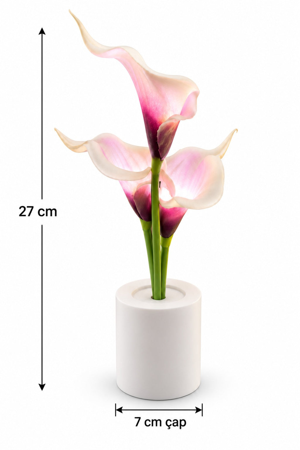 3’lü LED Kala Çiçeği Dekoratif Masa Lambası 27 cm Pilli