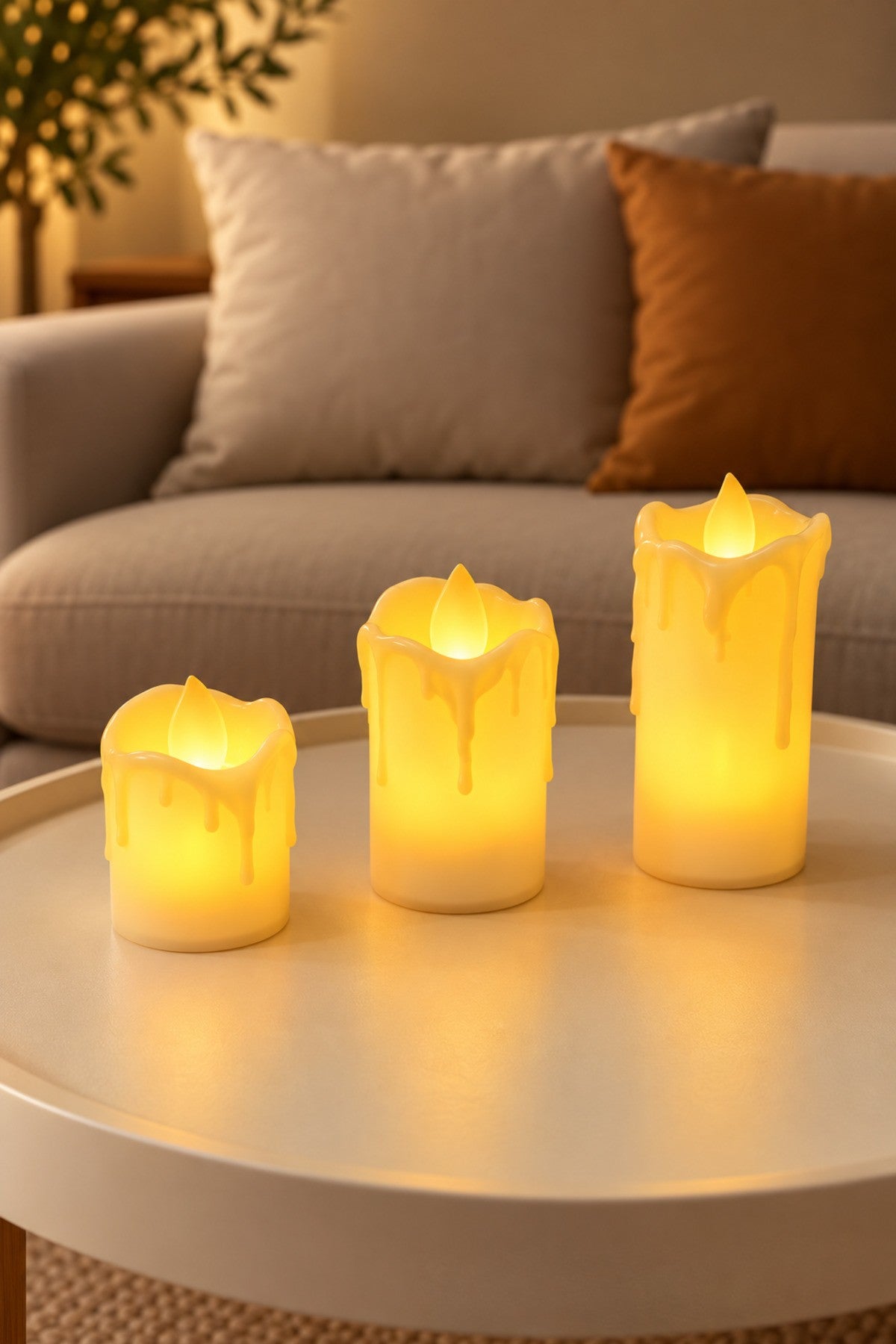 3'lü Gold Eriyen Görünümlü LED Mum Seti - 3,5cm Çap