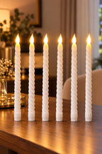 6’lı Set Sarmal Şamdan Mum LED Mum 27,5 cm Pilli Uzun Mum 2,1 cm Çap