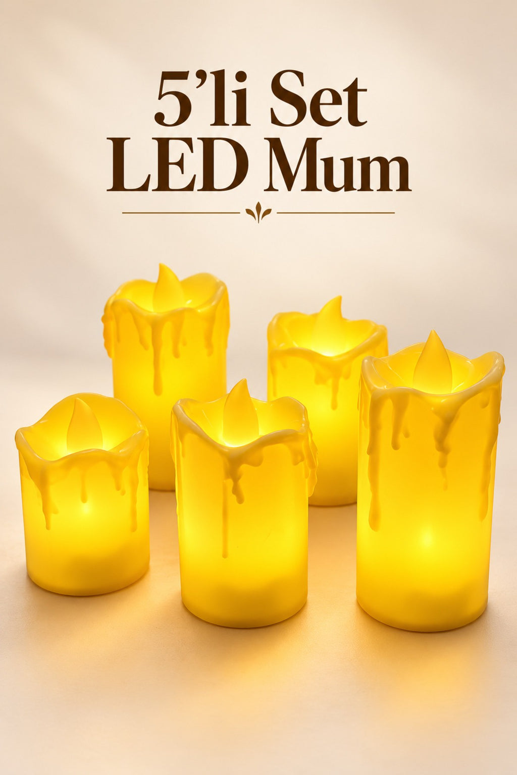 5’li LED Mum Seti Pilli Dekoratif Mum3,5 cm Çap
