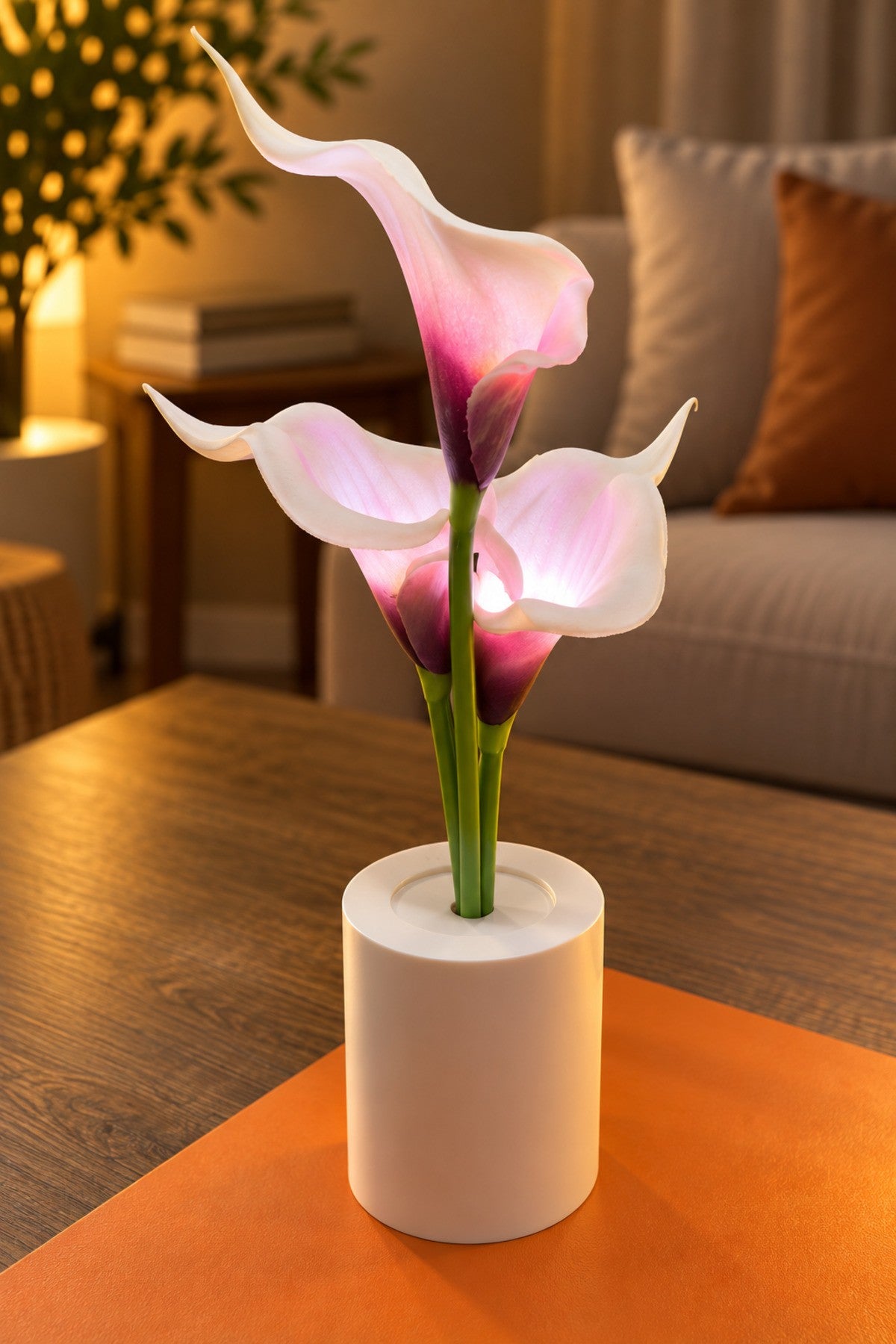 3’lü LED Kala Çiçeği Dekoratif Masa Lambası 27 cm Pilli