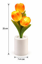 3’lü LED Lale Çiçek Dekoratif Masa Lambası 25 cm Pilli Yapay Çiçek Gece Lambası 7 cm Taban Çapı Ev Salon Yatak Odası Dekoru