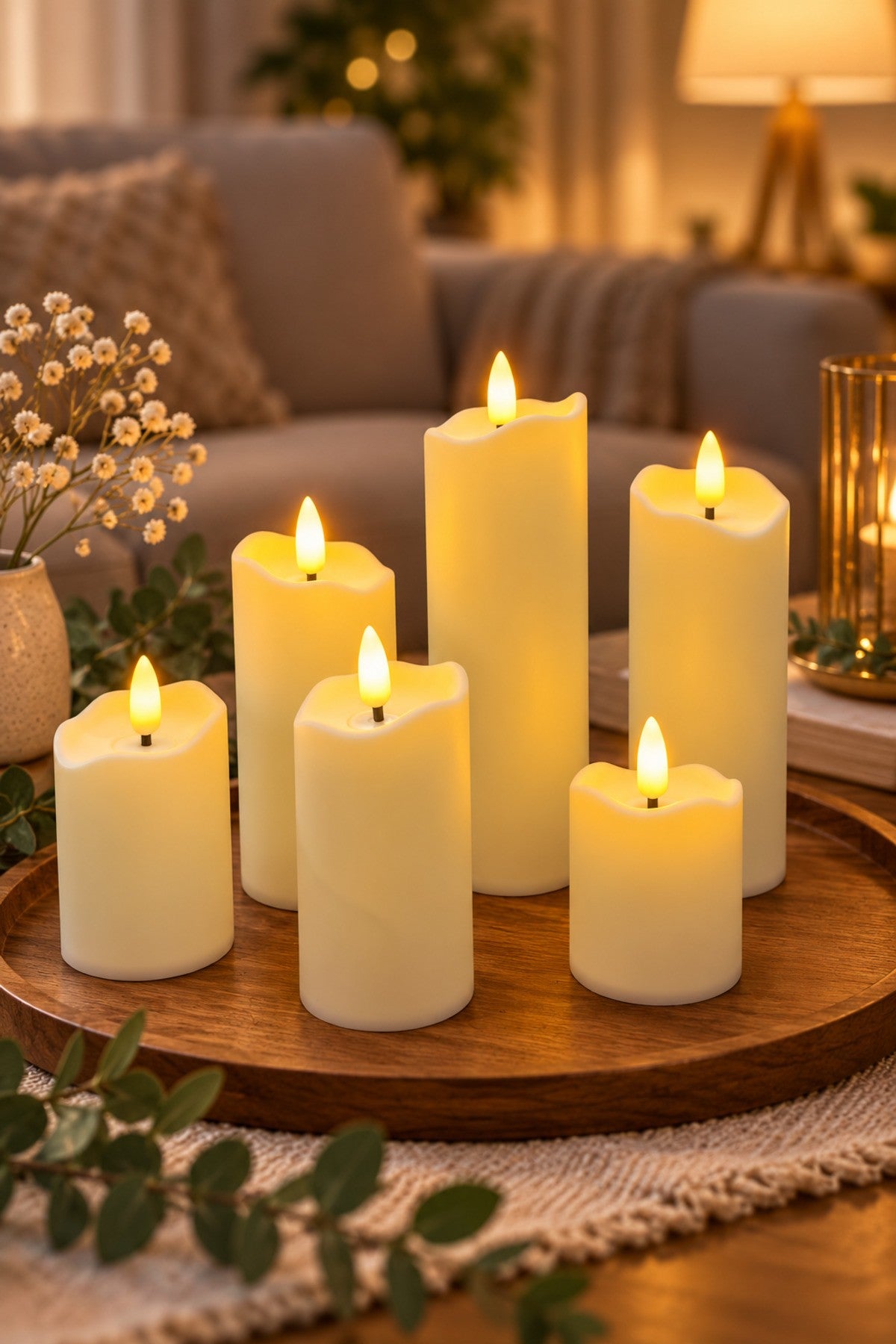 6’lı LED Mum Seti 8-11-12-14-16-18 cm x 5 cm Pilli