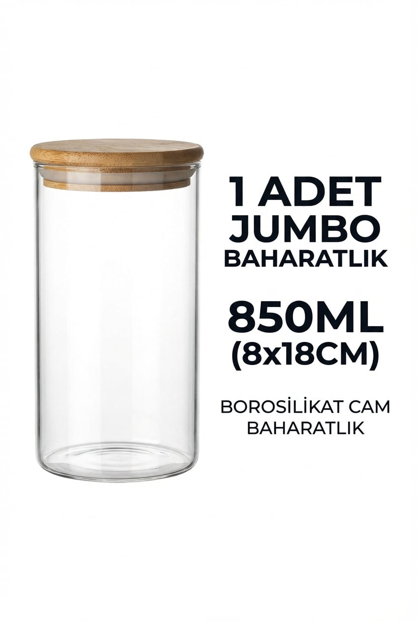Vakumlu Bambu Kapaklı Cam Kavanoz 850 ml – 8x18 cm King Boy - erkugo. dekoratif, işlevsel.