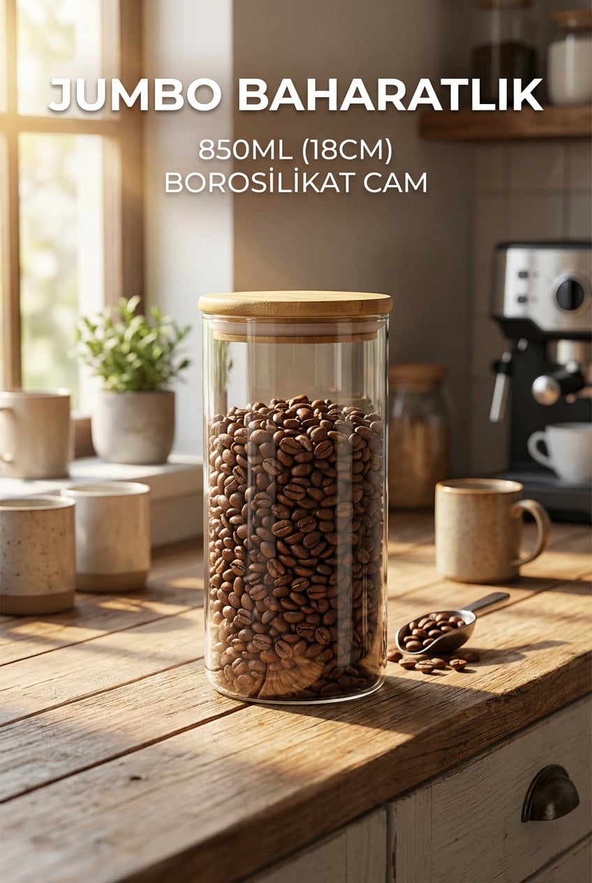Vakumlu Bambu Kapaklı Cam Kavanoz 850 ml – 8x18 cm King Boy - erkugo. dekoratif, işlevsel.
