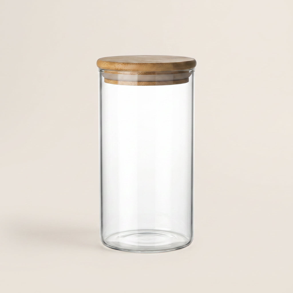 Vakumlu Bambu Kapaklı Cam Kavanoz 850 ml – 8x18 cm King Boy - erkugo. dekoratif, işlevsel.