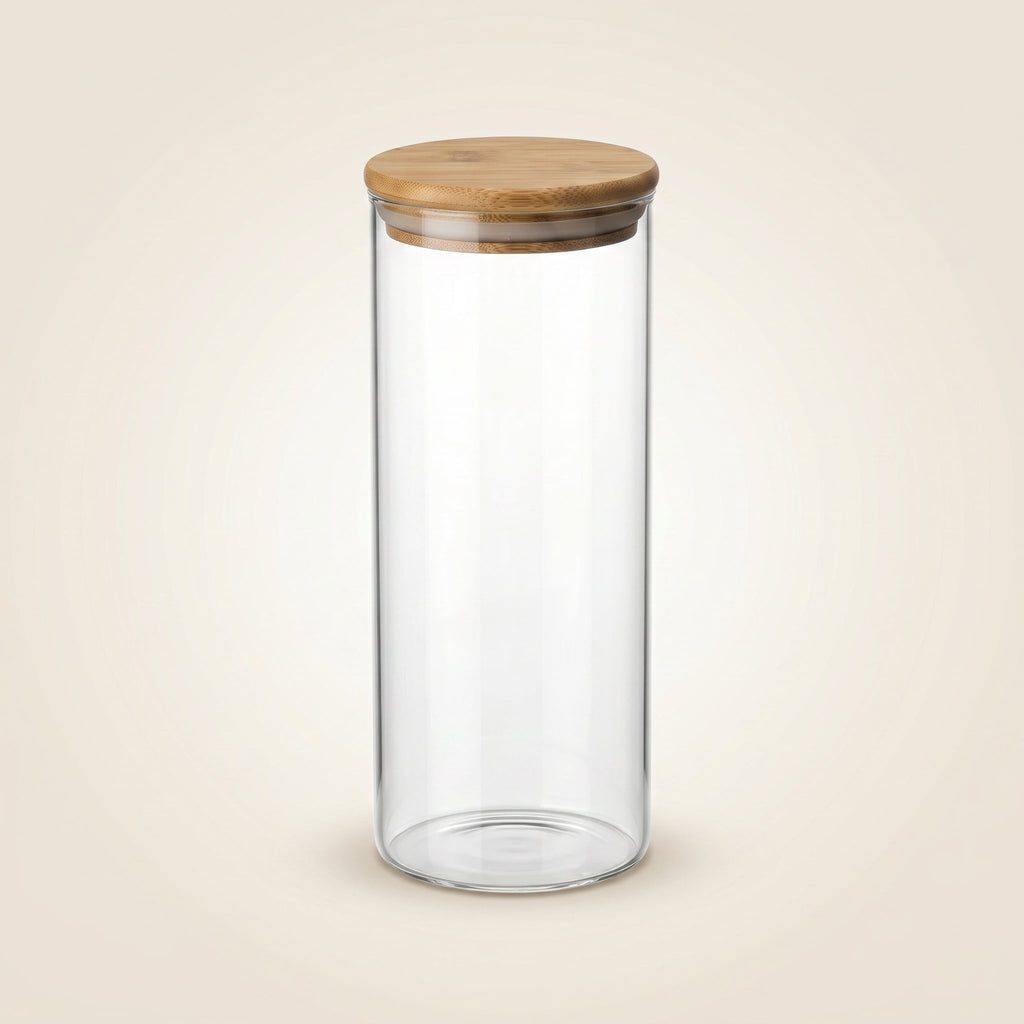 Vakumlu Bambu Kapaklı Giga Cam Saklama Kabı 1050 ml - erkugo. dekoratif, işlevsel.